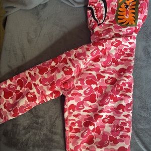 This is a large pink camo bape hoodie with original bag